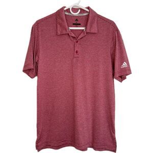 Adidas Golf Men's Red Medium Striped Polo Shirt Collared Feeder Powerberry